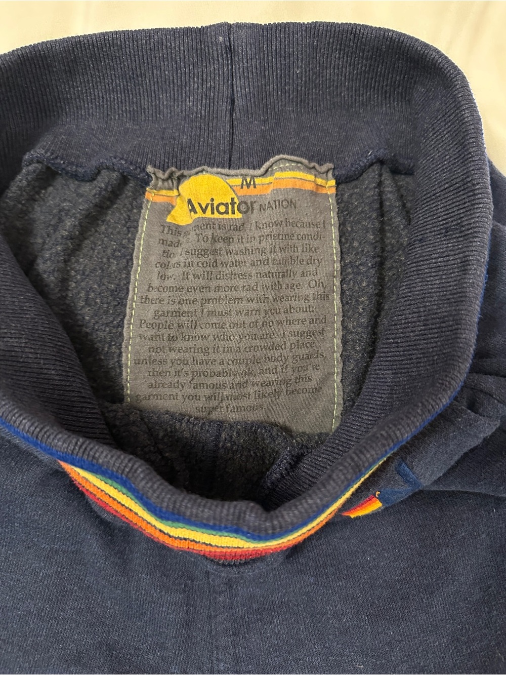 Aviator Nation Navy Rainbow Trim Sweatpants. Medium - Picture 5 of 5